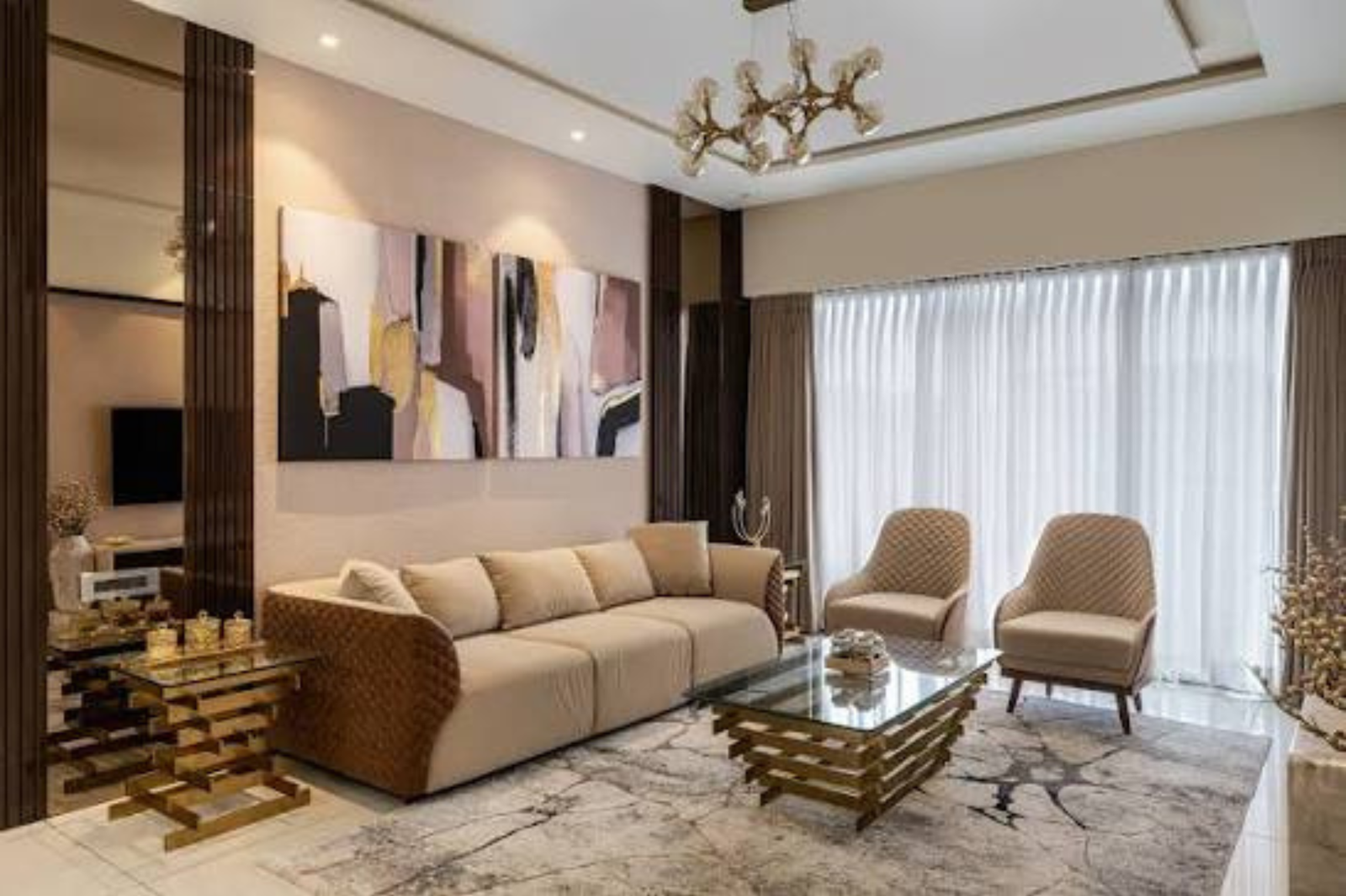 1 BHK interior design in Trivandrum with stylish living room, compact kitchen and functional furniture